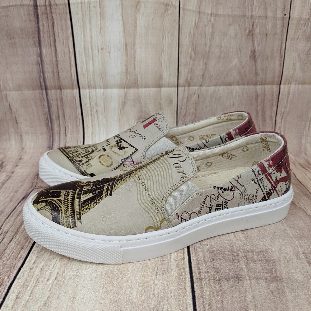 GOBY Women's Shoes NWOT Eiffel & Paris Print Slip-On Sneaker Sz 36